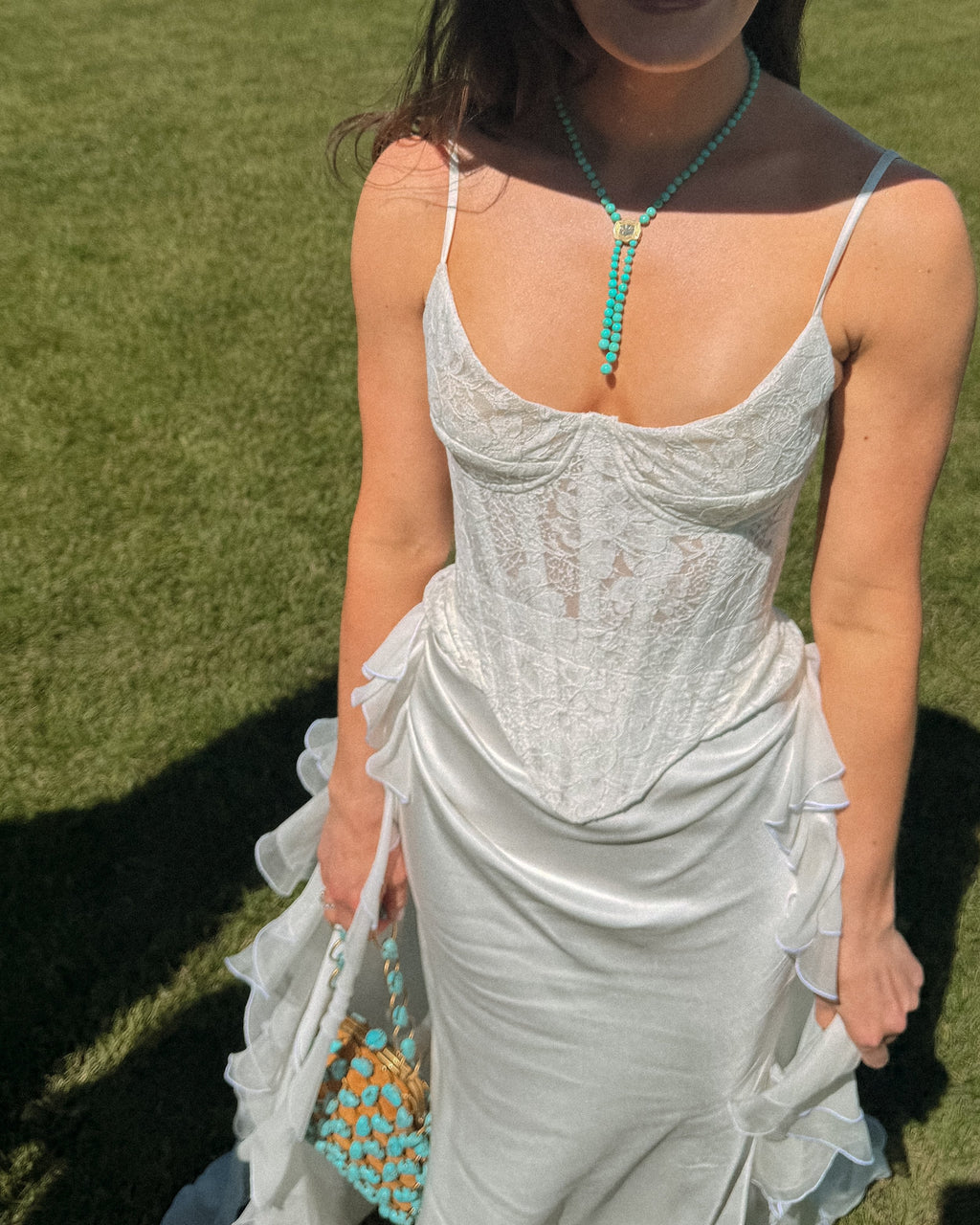 Elvie Bolo Necklace in Turquoise & Diamond